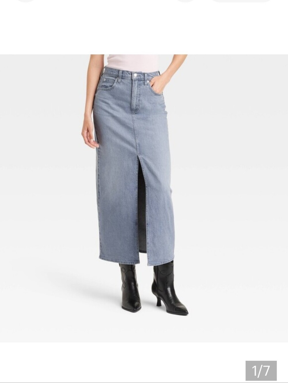 Light Charcoal Grey Wash Denim Maxi Skirt